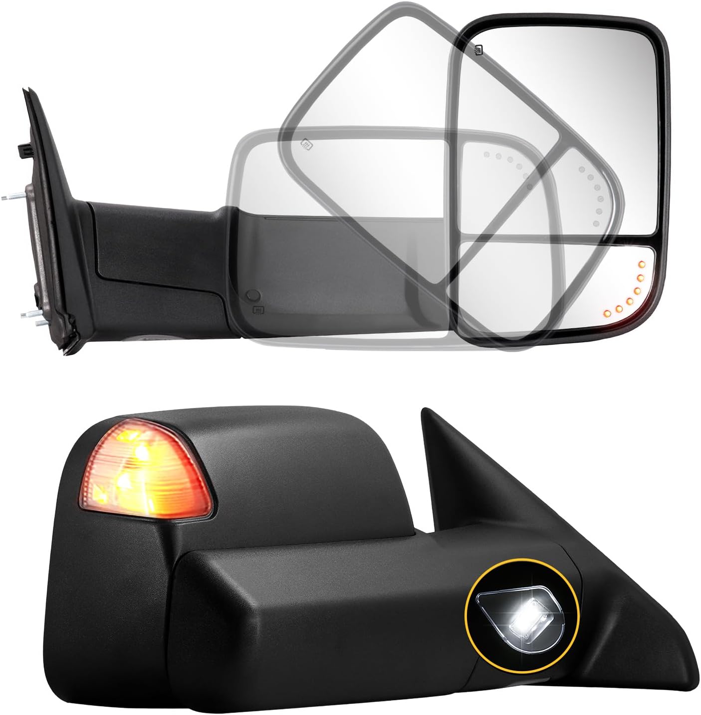 Sanooer Towing Mirrors Compatible with 2009-2018 Dodge Ram 1500, 2010-2018 Dodge Ram 2500 3500 with Power Glass Heated Turn Signal Light Puddle Lamp Temp Sensor Filp up Pair Set