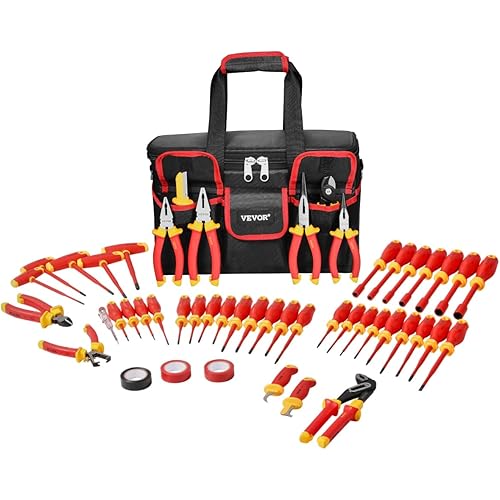 VEVOR Insulated Screwdriver Set, 50-Piece Professional Electrical Screwdriver Set, 1000V Insulated Electrician Tool, with Magnetic Tips, T-Handle Hex Wrench, Screwdriver, Single-Pole Voltage Tester
