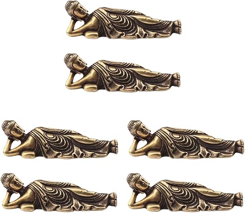 6 figuras de prosperidad, estatua decorativa, decoración, escultura Shui y decoración, pequeña trayendo la paz, latón de Buda acostado, figura de