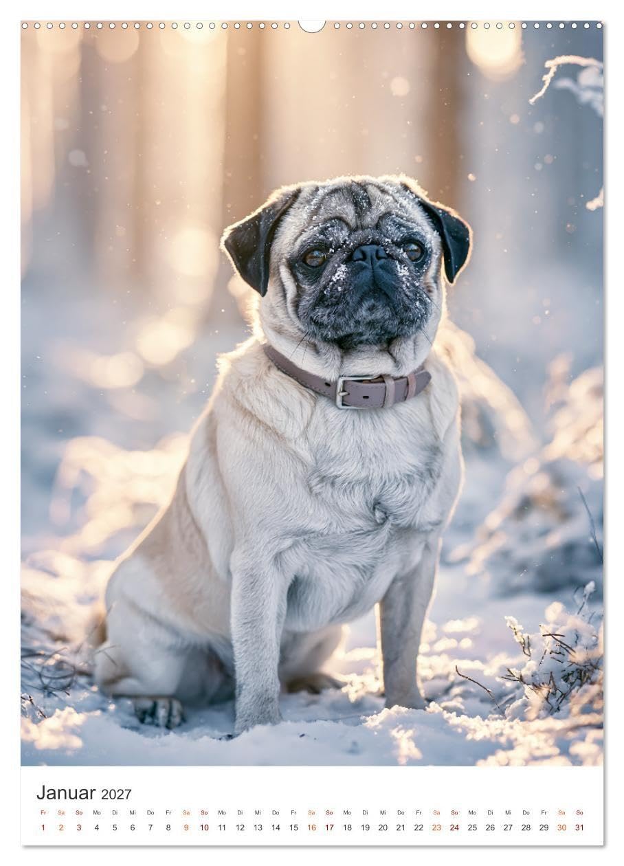 Mopsliebe (hochwertiger Premium Wandkalender 2027 DIN A2 hoch), Kunstdruck in Hochglanz: Dieser hochwertige Mops-Wandkalender begleitet durch das Jahr ... und stilvollen Bildern. (CALVENDO Tiere)