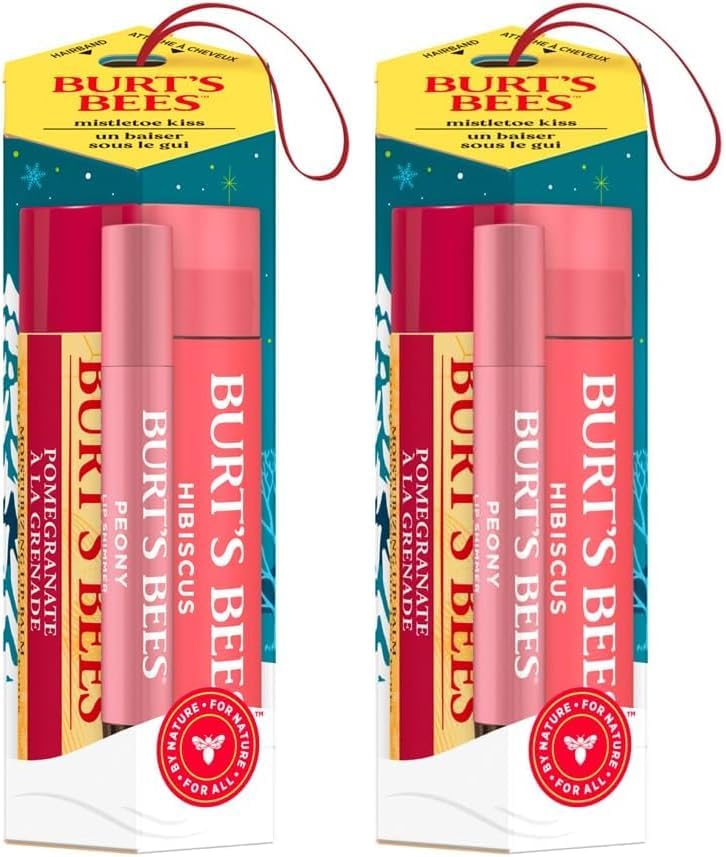 Burt's Bees Moisturising Lip Balm, Tinted Lip Balm and Lip Shimmer, Mistletoe Kiss (Pack of 2)