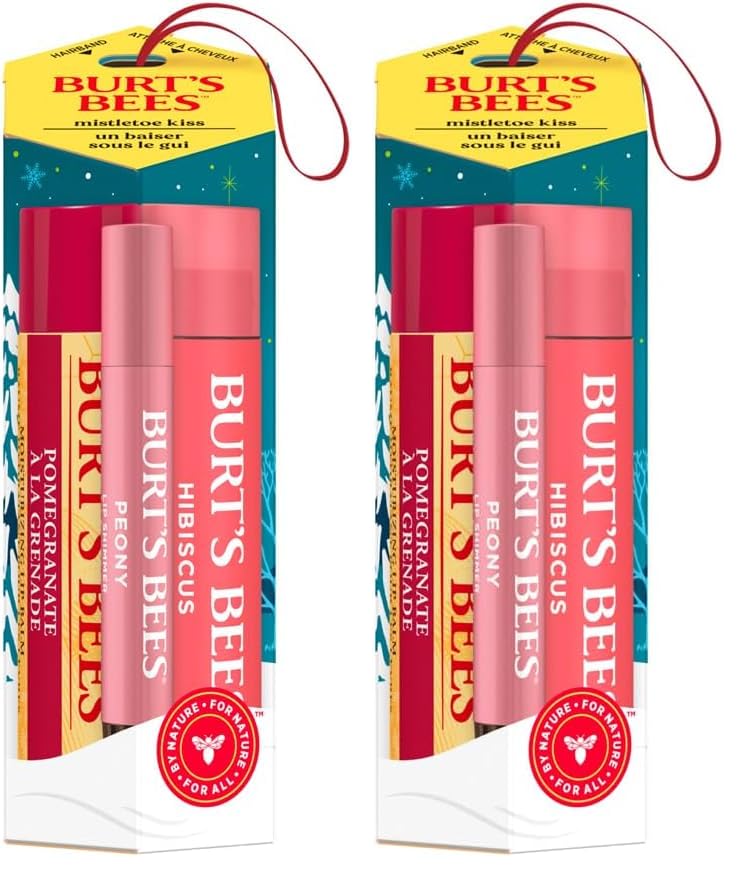 Burt's Bees Moisturising Lip Balm, Tinted Lip Balm and Lip Shimmer, Mistletoe Kiss (Pack of 2)