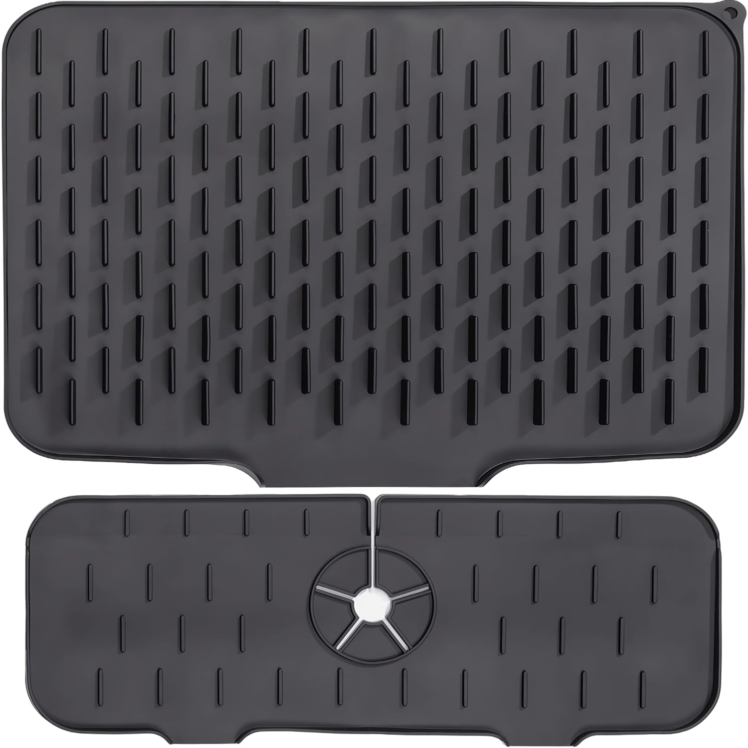 Dish Drying Mat for Kitchen Counter with Built-in Drain Lip and Kitchen Sink Splash Guard, Food-Grade Silicone, Easy Clean Pad for Countertop Protection, Multi-Functional Use, 2pack (Black, Large)