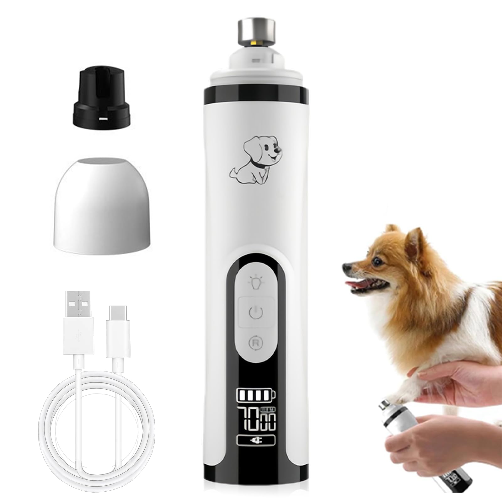 Silent Groom Pro for Dogs & Cats, 3-Speed Professional Dog Nail Grinder with LED Light, Ultra-Quiet & Low Vibration, Rechargeable USB Electric Pet Nail Trimmer File, Safe for Small Medium Large Breed