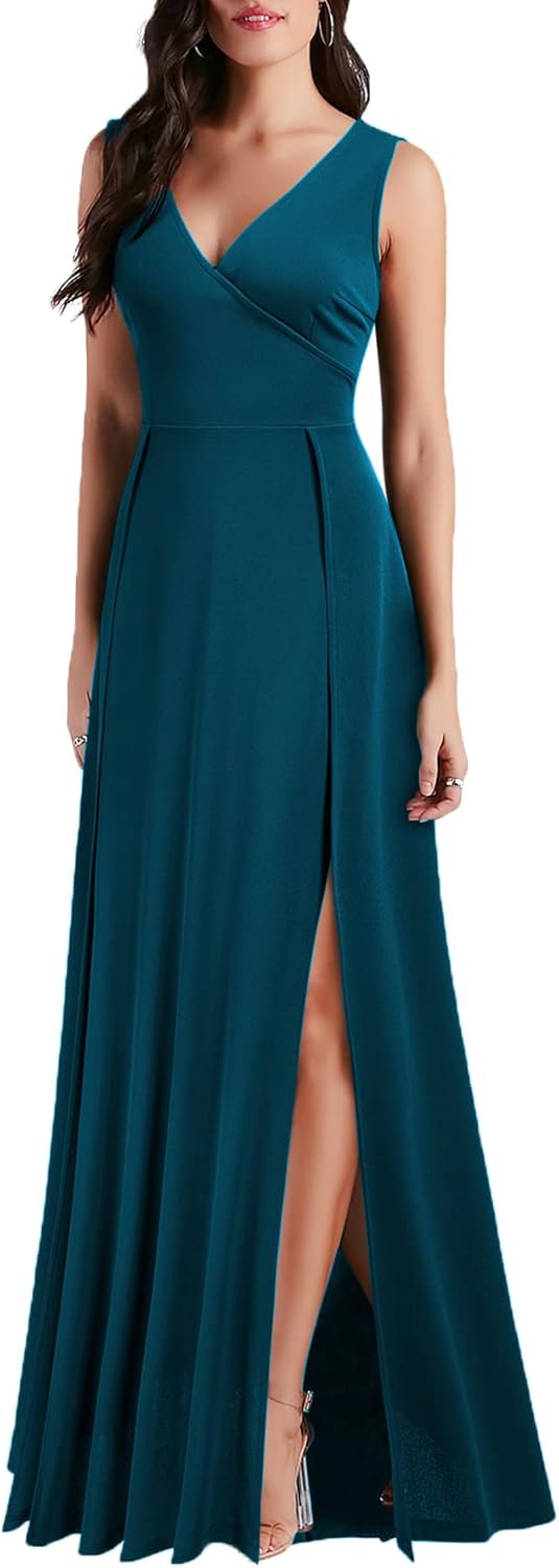 MUSHARE Women's V Neck Sleeveless Split Formal Dress Cocktail Party Prom Long Dresses - Image 3