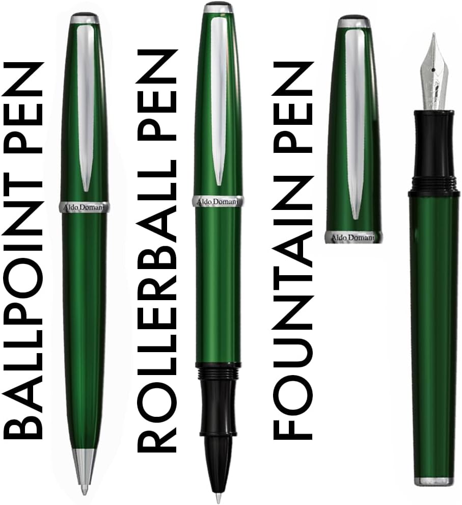 Monteverde USA Aldo Domani 3+2 Piece Set Green | Fountain, Rollerball, Ball Pen | Omniflex Nib | Large Luxury Gift Box with Free Gel Refill & Ink Bottle