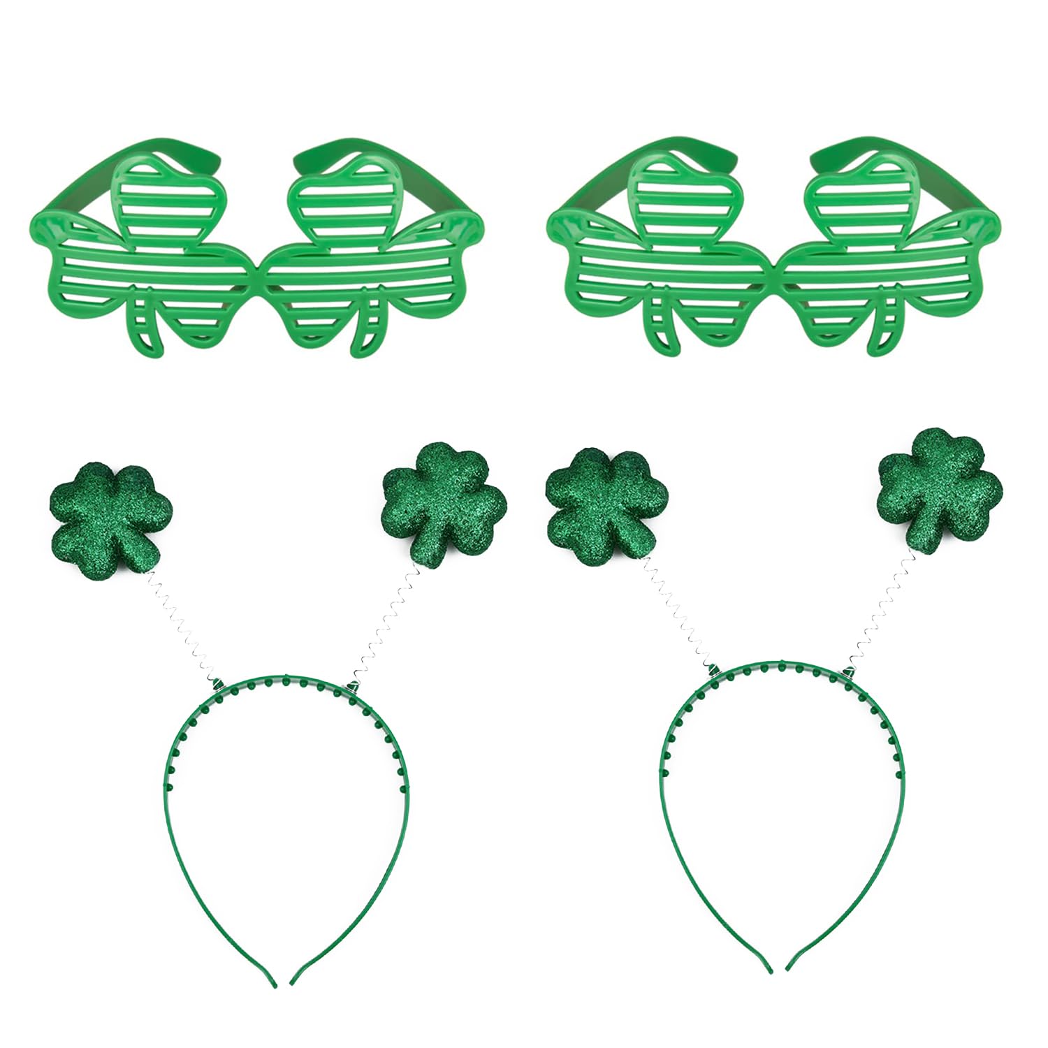 JNAWA 4 Pieces St. Patrick’s Day Headband with Glasses Irish Party Boppers Headband with Glasses Green Irish Accessories for Adults.