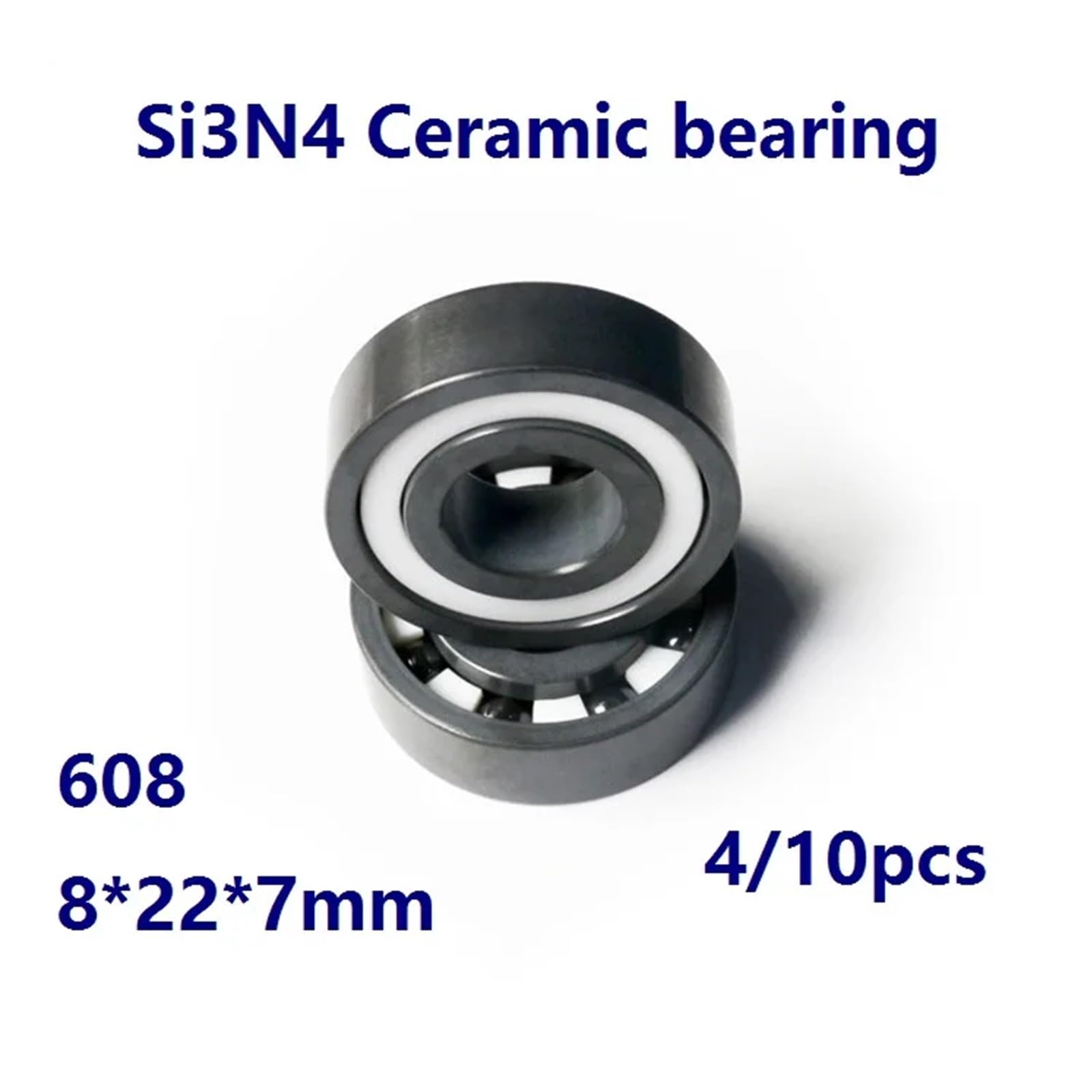 4/10 piezas 608 Cojinete cerámico Si3N4 completo Cojinetes cerámicos completos Cojinete de bolas de ranura profunda de cerámica de silicio 8 * 22 * ​​7 mm(10pcs)