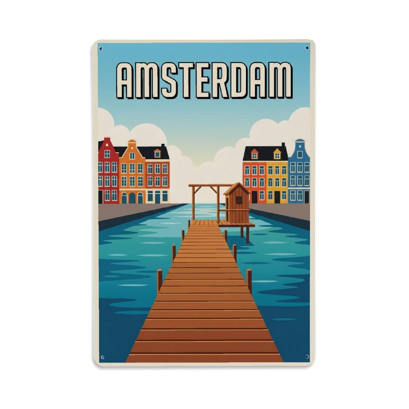 Vintage Travel Jetty Netherlands Wooden（1） Metal Tin Sign Plaque Wall Decor for Cafe, Club Bar, Office, Home Garden Metal Poster 8x12Inch