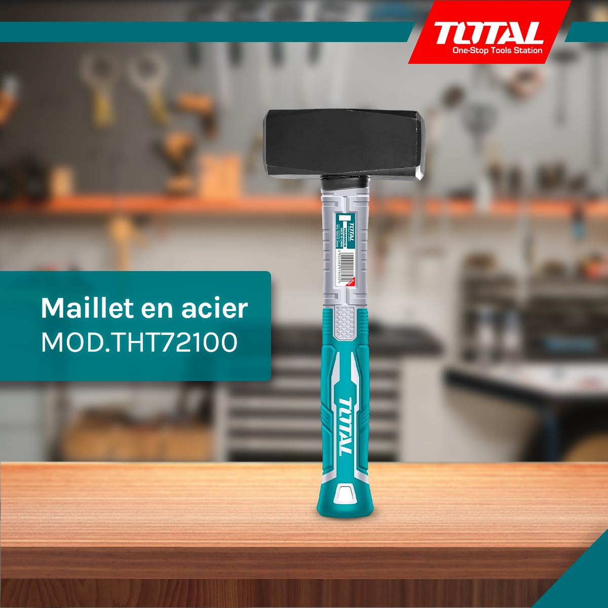 Total Tools - Massette en Acier - 1000 g - Idéal pour la Construction et la Maçonnerie - Haute Résistance aux Chocs - Manche en Fibre Ergonomique - Tête en Acier au Carbone Forgé