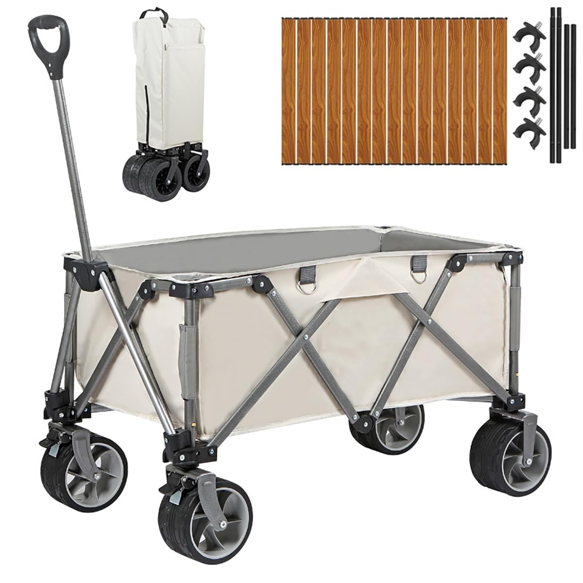 Chariot de chariot pliant pliable, chariot de camping de grande capacité avec planche de table amovible pliable for l'épicerie en plein air, la plage, le jardinage, le shopping, la pêche ( Color : Whi