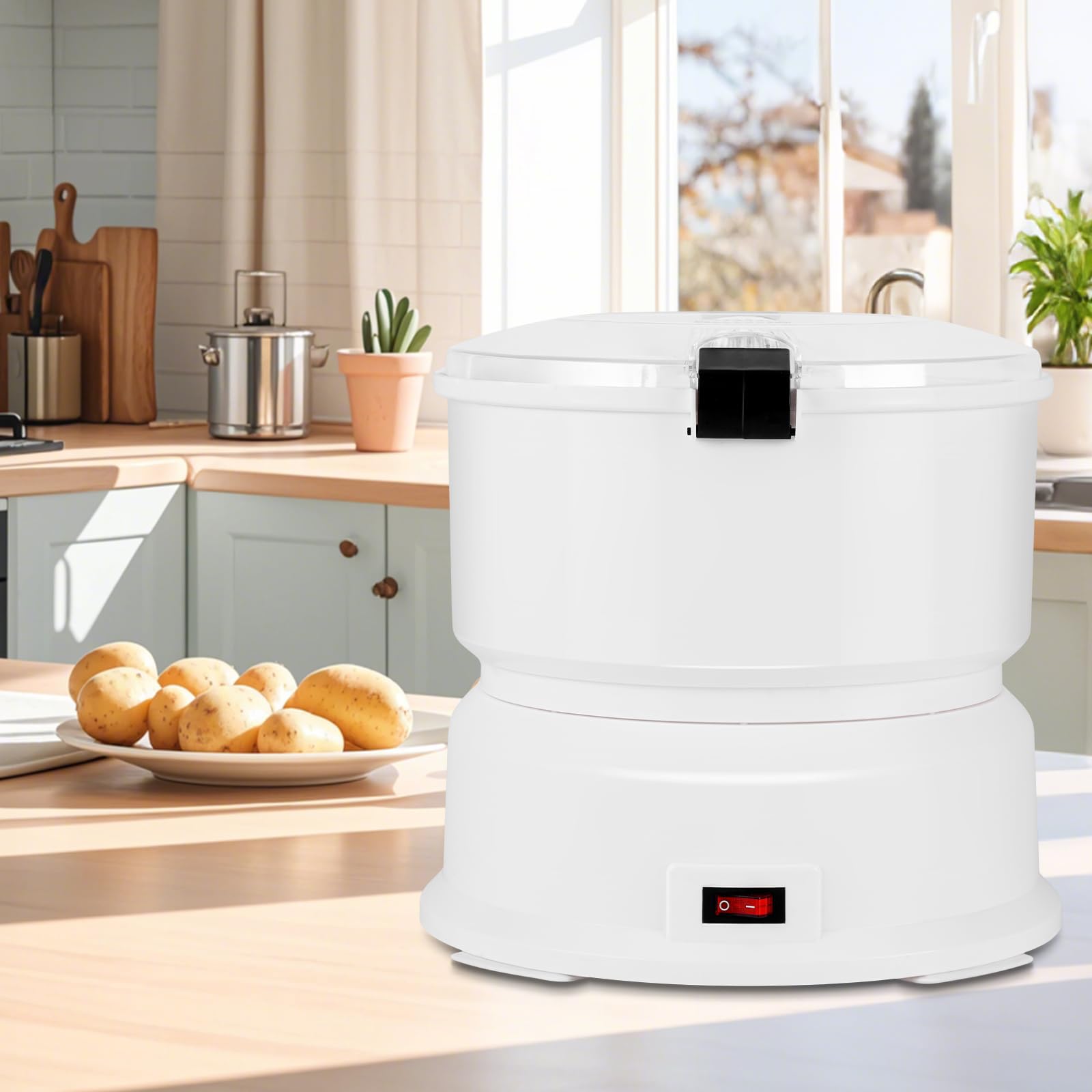 Elektrischer Kartoffelschäler 85W mit Behälter – 1KG Rumbler Schälautomat zum Schälen von Kartoffeln und Trocknen von Gemüse