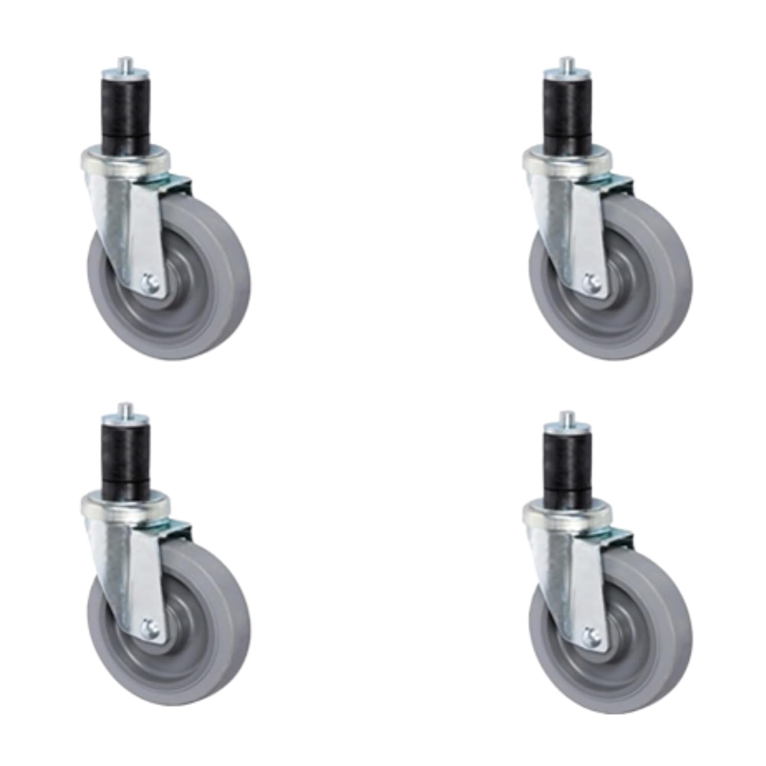 CasterHQ- 5 INCH Gray TPR Caster Wheel Set for Commercial Kitchen PREP Tables, All Swivel - Non-Locking CASTERS