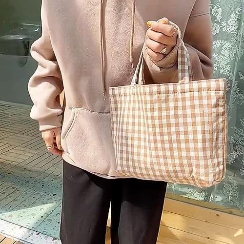 Miniatura 2 de Joyhey 1 bolsa de lona pequeña a cuadros, bolsa de compras para comestibles, bolsa de playa de 8.6 x 12.6 x 3.1 pulgadas