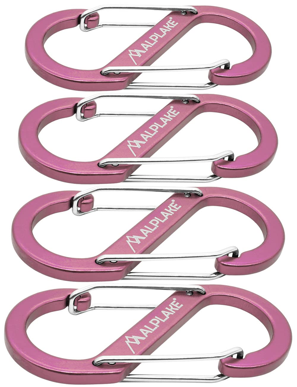 Set di 4 moschettoni in materia, doppi moschettoni, micro moschettoni, forma a S, 88 x 40 mm, rosa