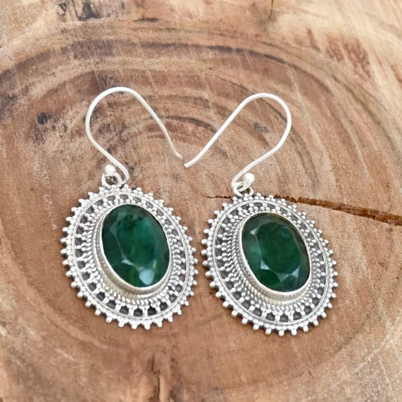 Emerald earrings, 925 sterling silver, drop-dangle earrings, bohemian jewelry, handmade silver earrings, trending earrings, wedding earrings, mermaids gifts, mother for the bride gift