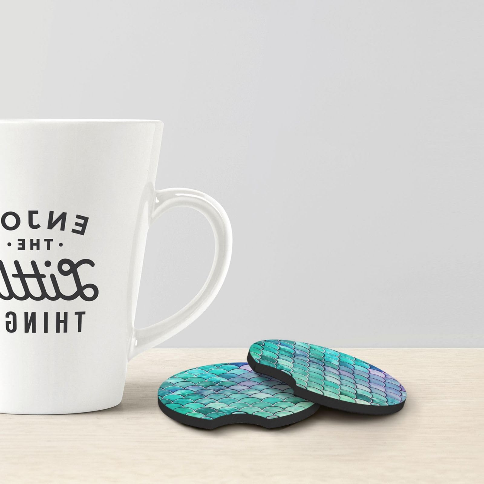 keluki 2PCS Mermaid Fish Scales Print Car Cup Holder Coasters,Anti Slip Rubber Mat with Finger Notch for Women Men 2.7 inche