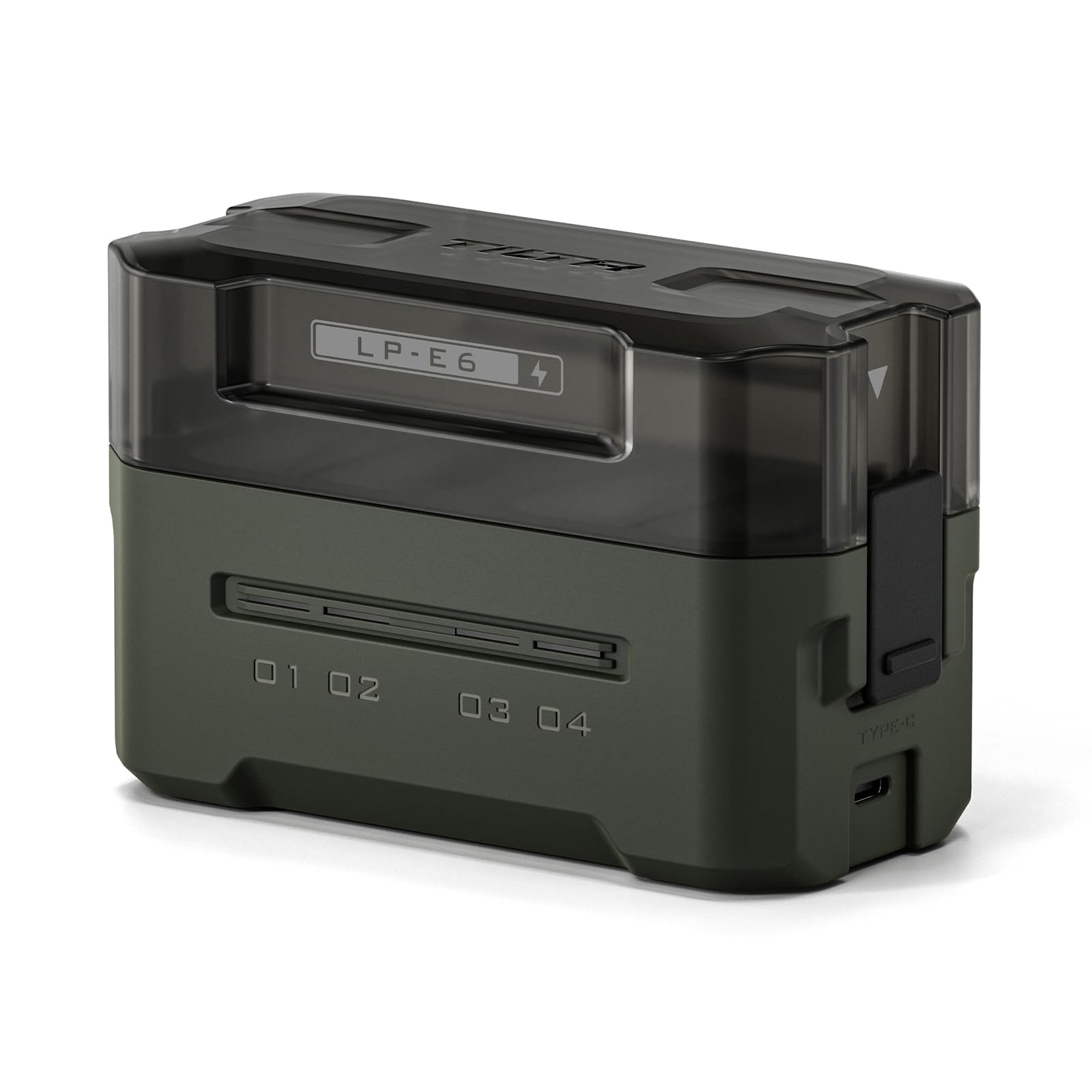 Tilta LP-E6 Caricabatterie Custodia di Ricarica a 4 Canali Compatibile con Batterie LP-E6, Stazione di Ricarica Portatile - Verde TBC-E6-GN