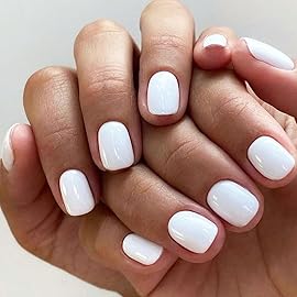 GLAMERMAID Extra Short Press on Nails, Pure White Fall Gel Glue on Nails, Glossy Round UV Finish Fake Acrylic False Nails Manicure Kits for Women, Reusable Full Cover Stick Ons