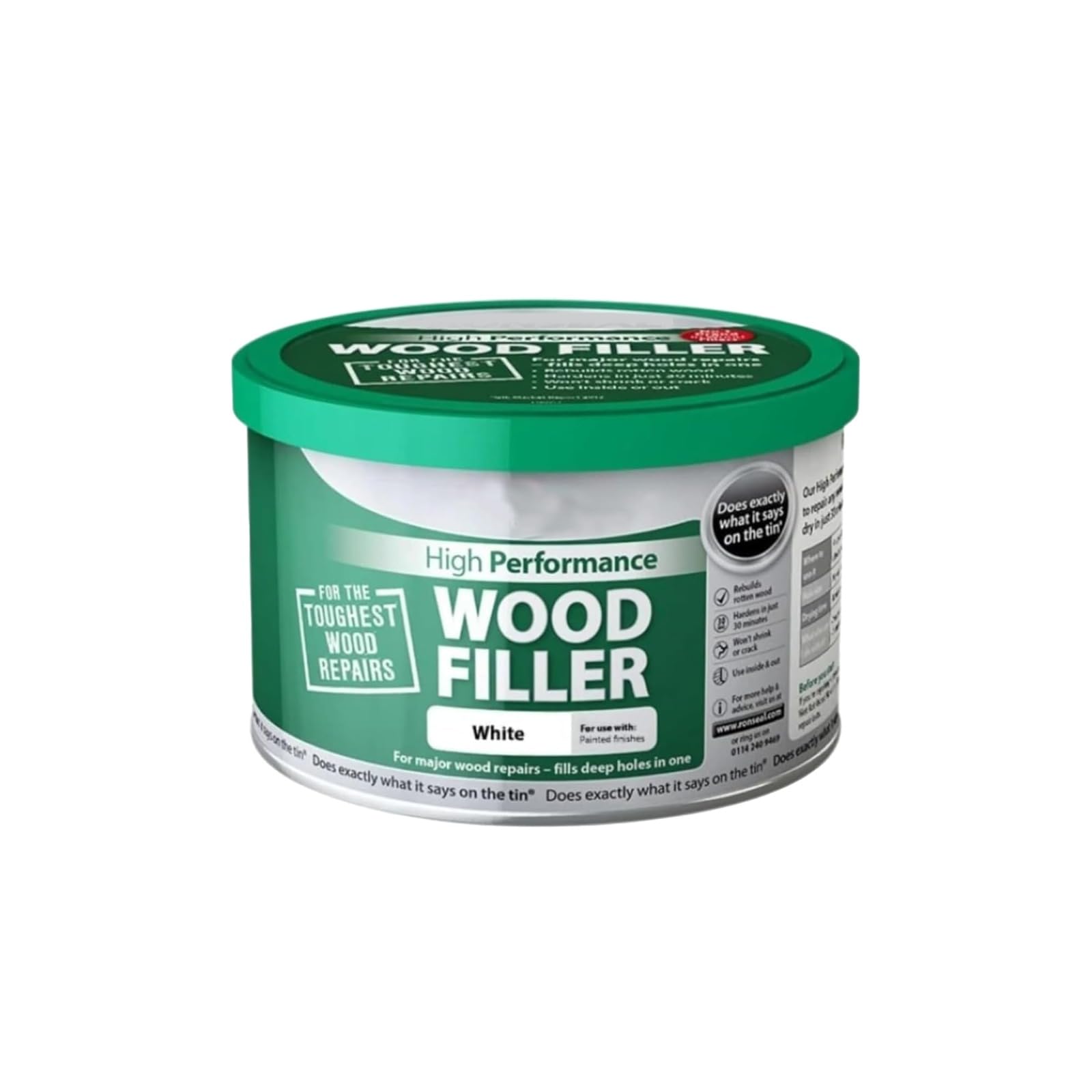 HOCHSTE® High Performance Wood Filler, 2-Part Deep Hole Repair for Wood, Fast-Setting, Drillable, Interior & Exterior Use, (White - Painted Finish, 275g)