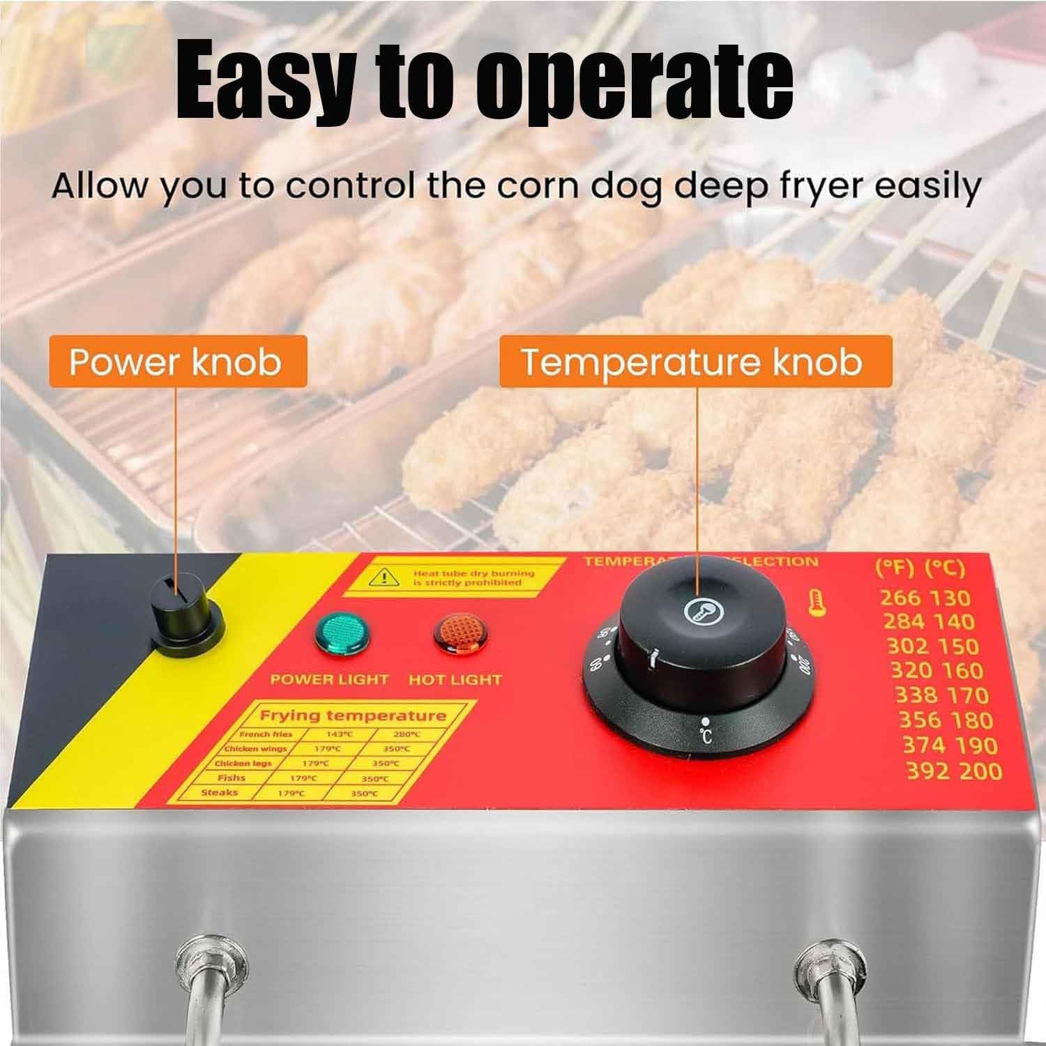 Friggitrice elettrica Professionale per Hot Dog, Macchina per Hot Dog e Bastoncini di Waffle in Acciaio Inox con 12 Ganci, Grande capacità per ristoranti e Uso Dom,