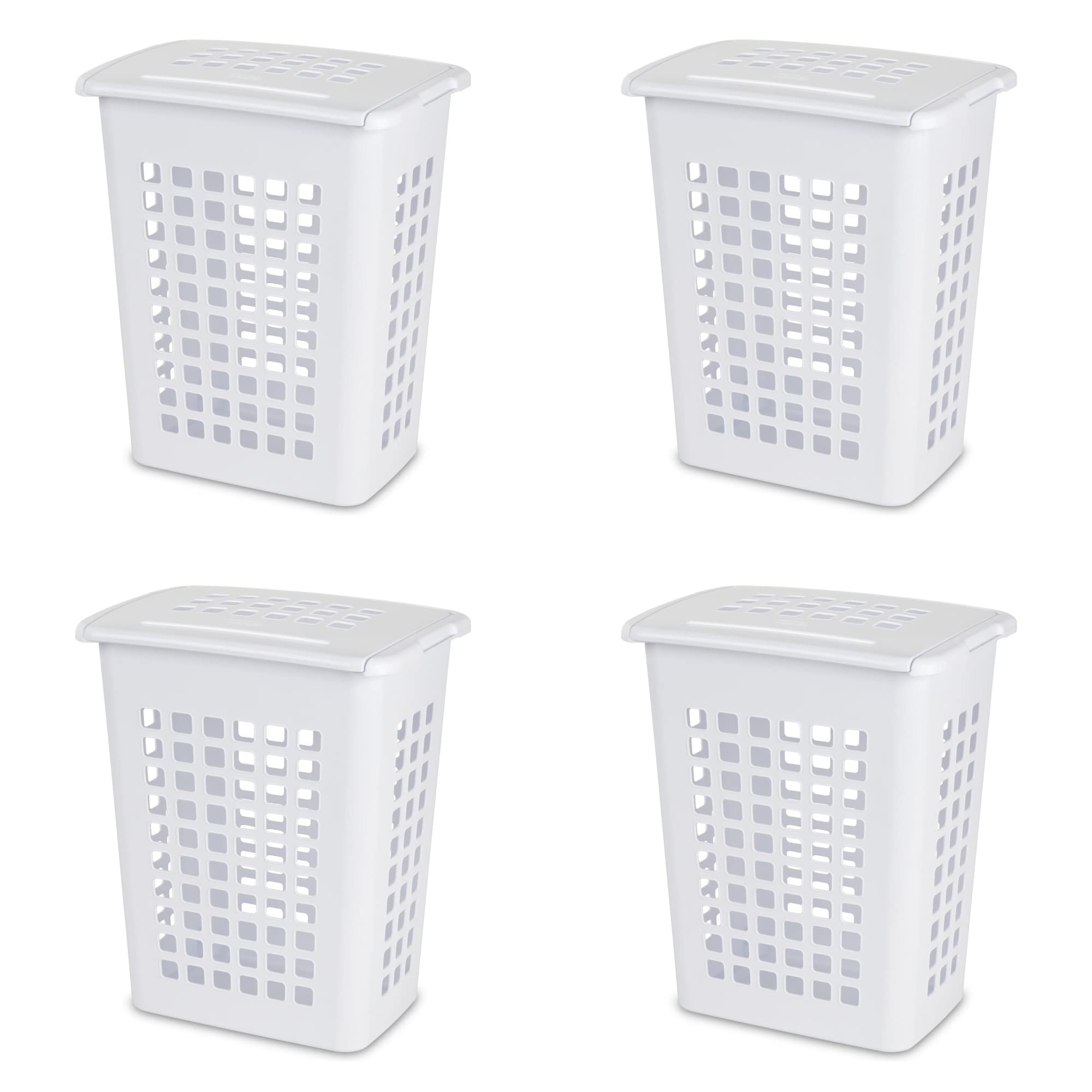 Rectangular Plastic Laundry Hamper, White,