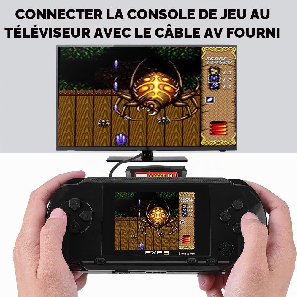 Console de Jeu Portable PXP3, Jeu Rétro 16 Bits Lecteur de Console LCD avec écran TFT Numérique Couleur Noir