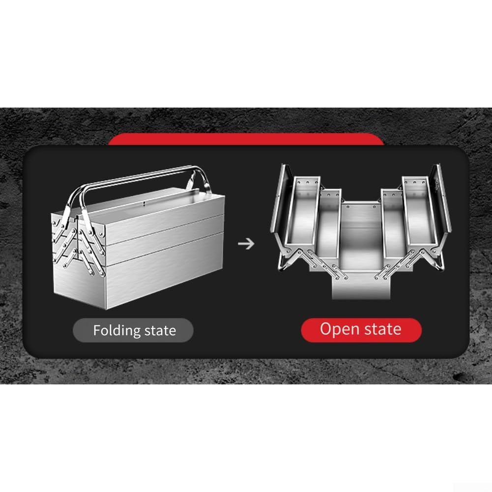 Boîte à outils pliable à 3 niveaux – Coffre à outils portable en acier inoxydable épais pour bureau et garage (B)