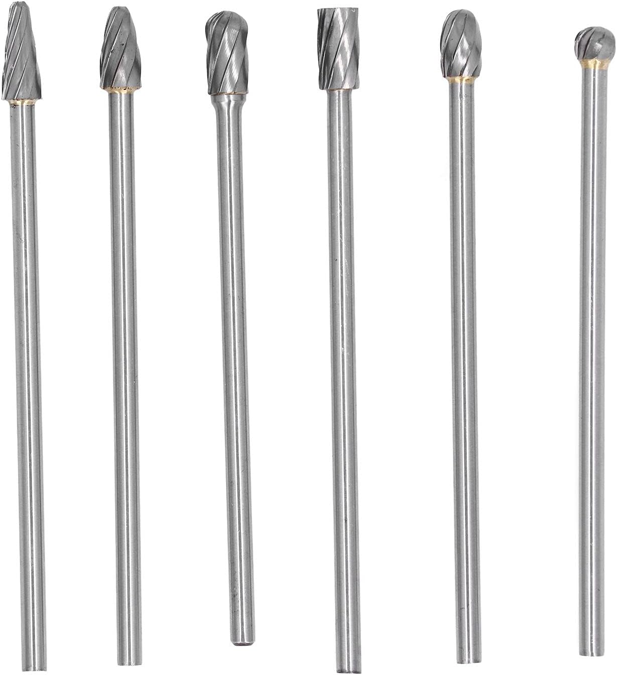 6Pcs Carbide Burrs Set, Lengthen Tungsten Steel Carbide Rotary Files Burrs, Solid Rotate Cylinder Head Porting Kit for Woodworking Drilling Carving