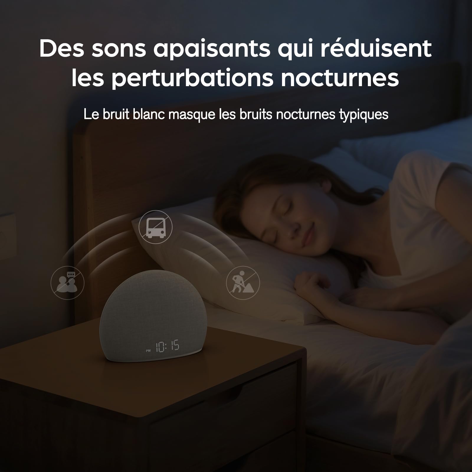 DOUMOSH Réveil Lumineux Sunrise, Machine à Bruits Blancs pour Chambre | Lumière d’Aube Naturelle avec Sons Doux, 20 Sons Relaxants, Affichage Réglable, Design sans Écran