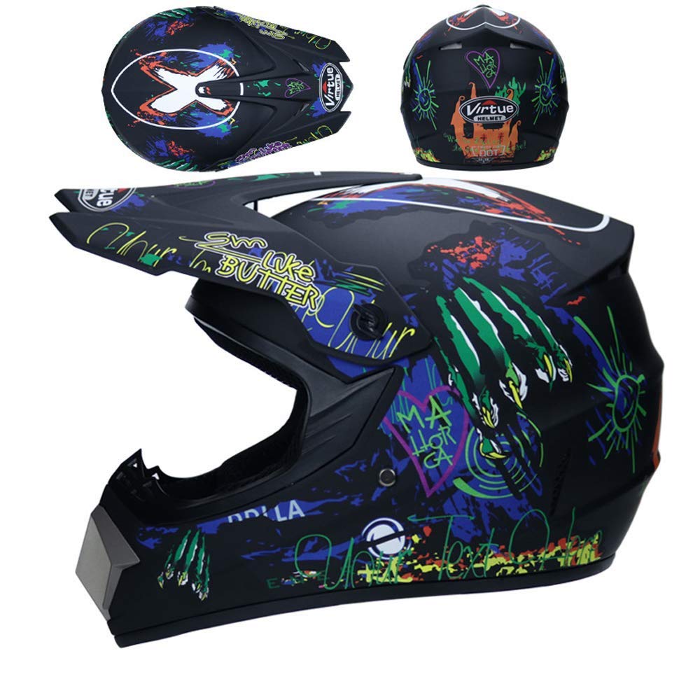 Gioventù Bambini Casco Motocross, con Occhiali Guanti Maschera, Adulto Unisex Integrale MTB Moto Casco ATV Scooter Attraverso Casco, Discesa Gara di Enduro MX Quad Bicicletta Sporca Schianto Casco