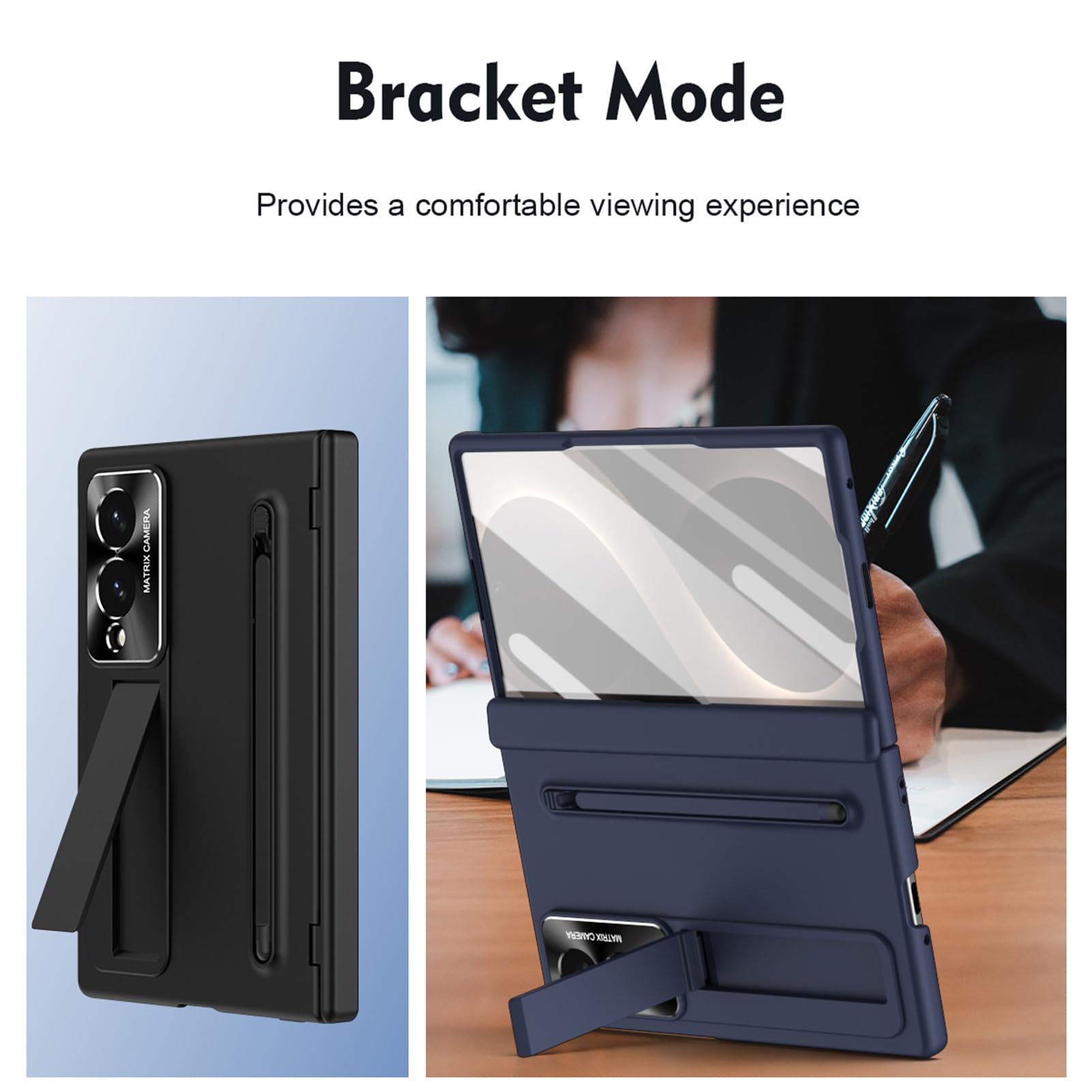 Per Samsung Galaxy Z Fold 8 Custodia Sottile, Stand, Penna, Cerniera | Cover PC leggera con stand regolabile e penna. Antishock, protezione fotocamera, resistente agli urti(Black)