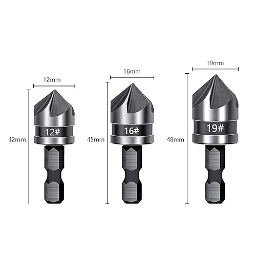 Miniatura 2 de Juego de brocas de chaflán de 5 flautas 12160.748 in Broca de madera 82 grados hexagonal vástago avellanado broca