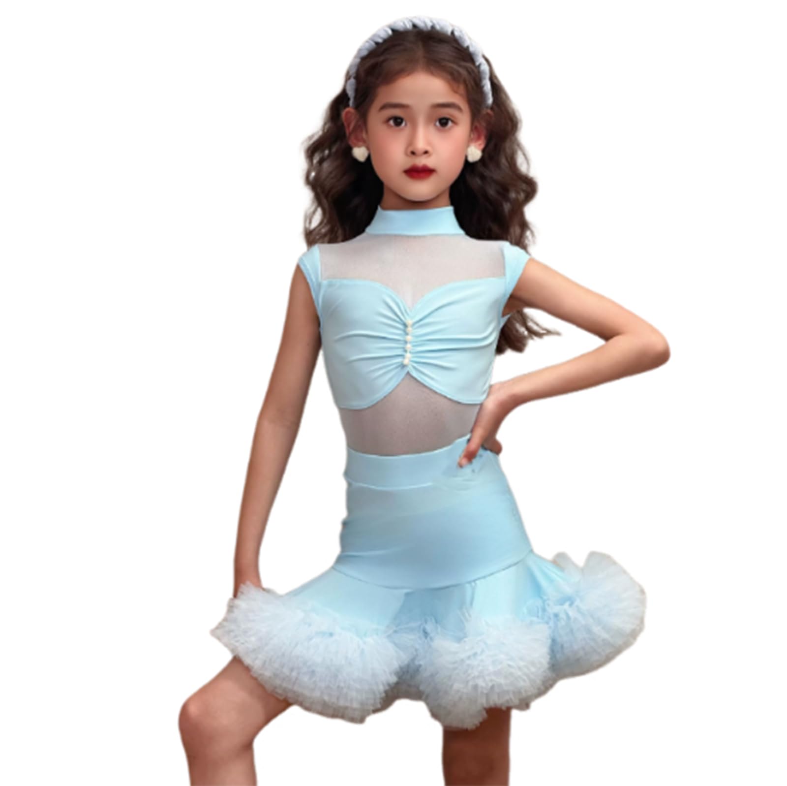 OTMYIGO Vestido de Baile Latino para niñas, Trajes de Baile de salón para niños, Trajes de Baile de Samba Tango y Salsa Atuendo de competición para presentaciones en el Escenario