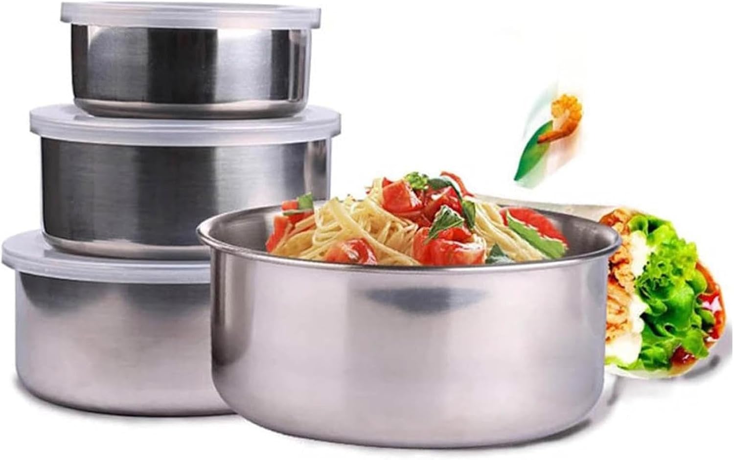 Mixing Bowls With Lids Set, 5 Pcs Mixing Bowl Set Durable Stainless Steel Food Storage Container for Kitchen Leakproof Stackable Mixing Bowl Set for Food Storage,Free brushes