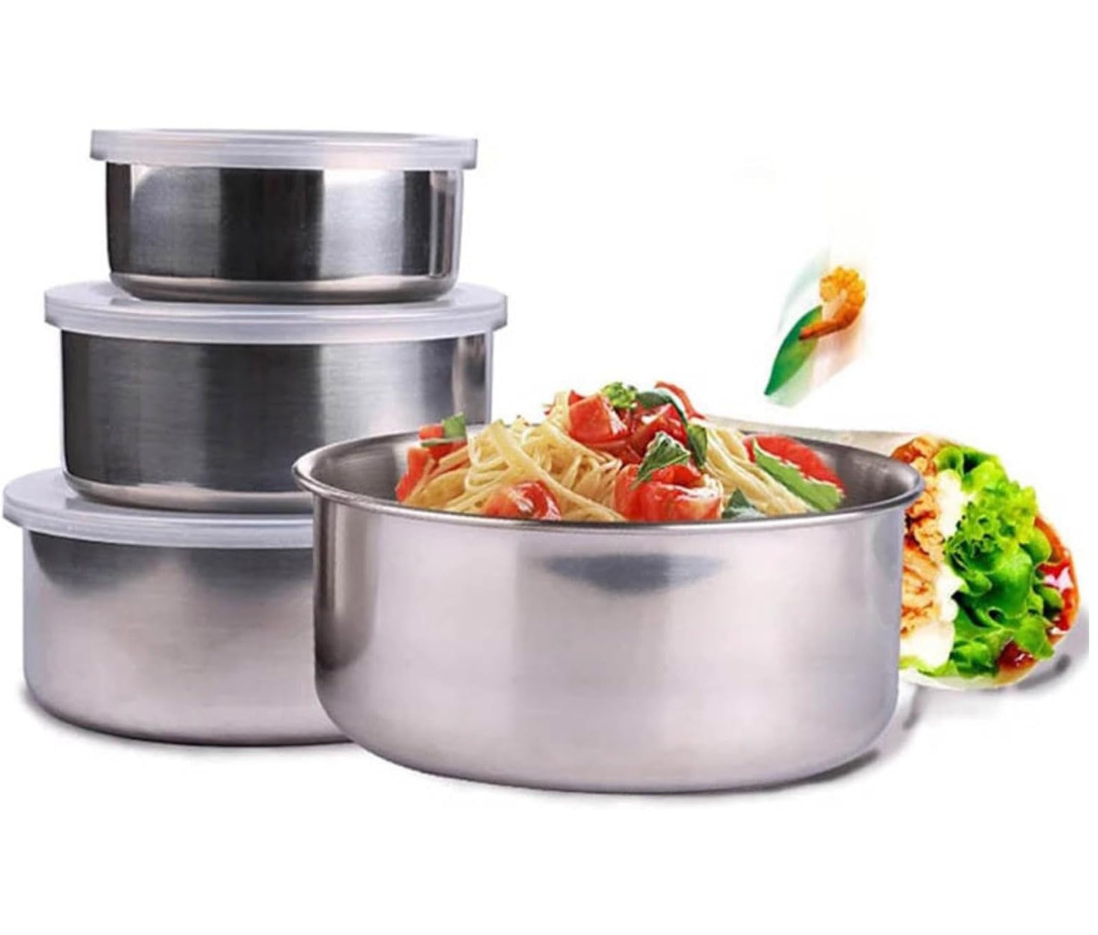 Set di ciotole con coperchi, set di ciotole da 5 pezzi Contenitore for alimenti durevole in acciaio inossidabile for cucina Set di ciotole impilabili a tenuta stagna for conservazione degli alimenti,
