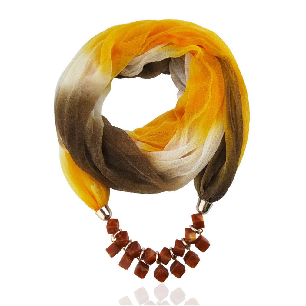 Ulalaza Women's Style-15 Scarf Bead Pendant Scarf Charm Ethnic Style Infinity Scarves Scarf Necklace
