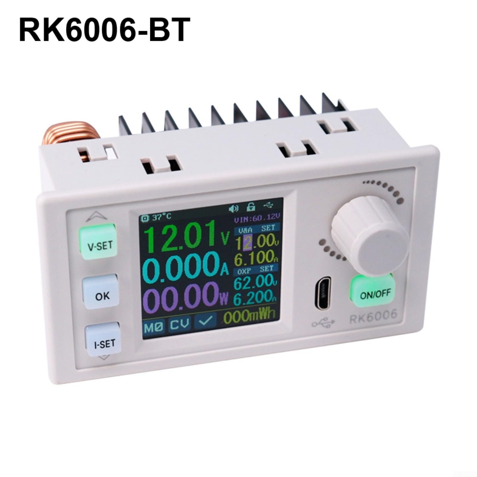 RK6006 Alimentatore di rete regolabile 0-60V 0-6A 360W con LCD da 1,54", convertitore DC per controllo PC/app, protezione da sovratensione, aggiornamento firmware (RK6006)