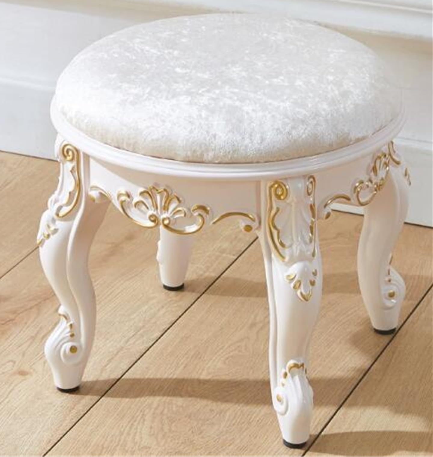 Tabouret rond en velours plissé vanité avec chaise de maquillage en acier or
