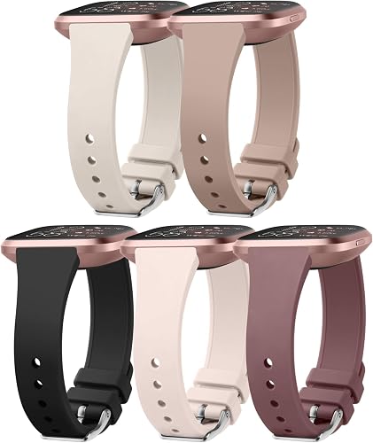 Slim Bands for Fitbit Versa 2 Bands Women Men, Soft Silicone Waterproof Watch Strap Wristband Replacement for Fitbit Versa/Lite/SE Smartwatch, 5 Pack