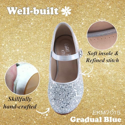 EIGHT KM Girls High Heel Dress Shoes Mary Jane Princess Wedding Party Pump Shoes EKM7015 Sparkle Glitter Gradual Blue Size 5 US Big Kid — view 4