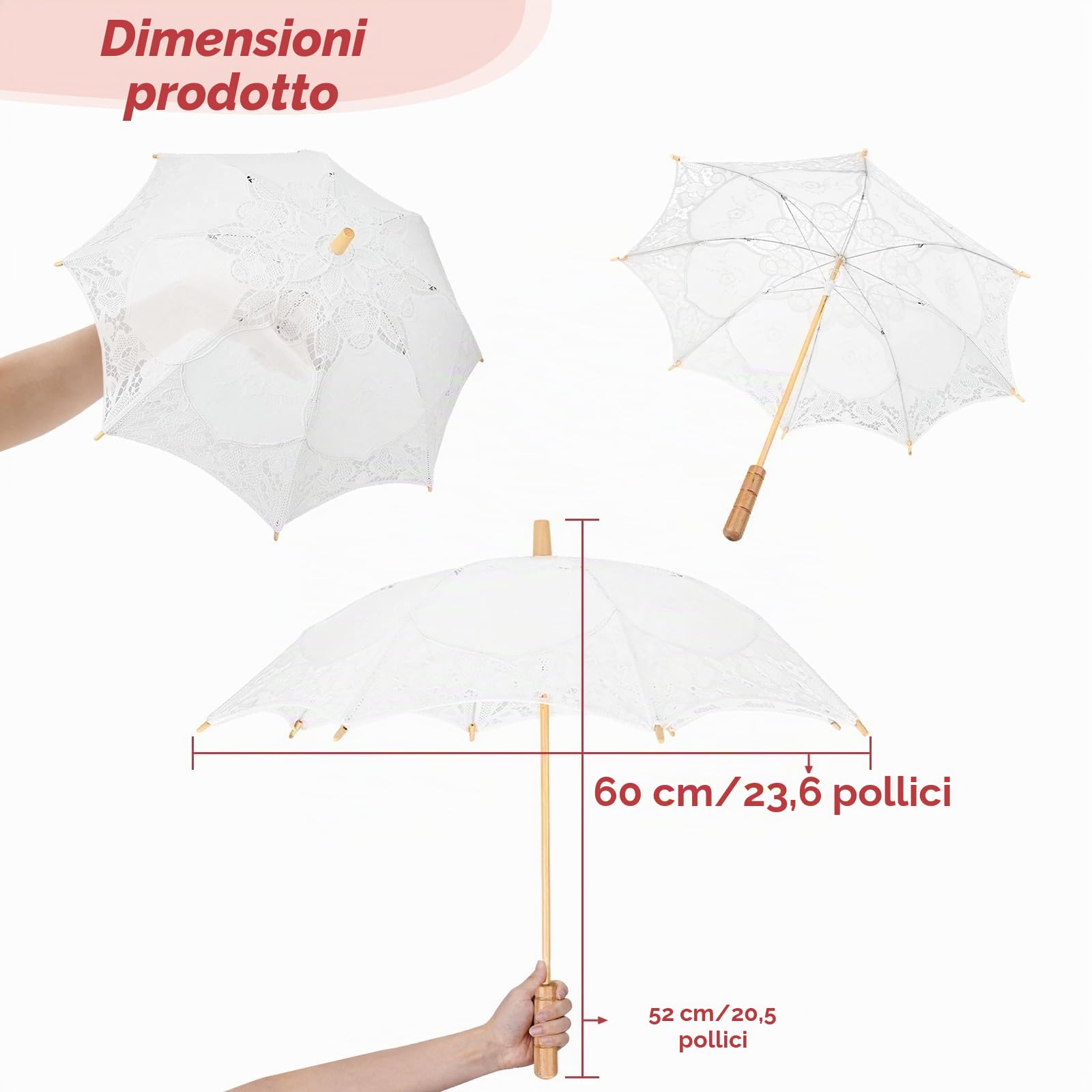 Buachois Ombrello in Pizzo con Ricamo per Bambini - Accessorio per Performance sul Palco, Decorazioni per Matrimoni e Feste, Oggetti di Scena Fotografici (Bianco L)