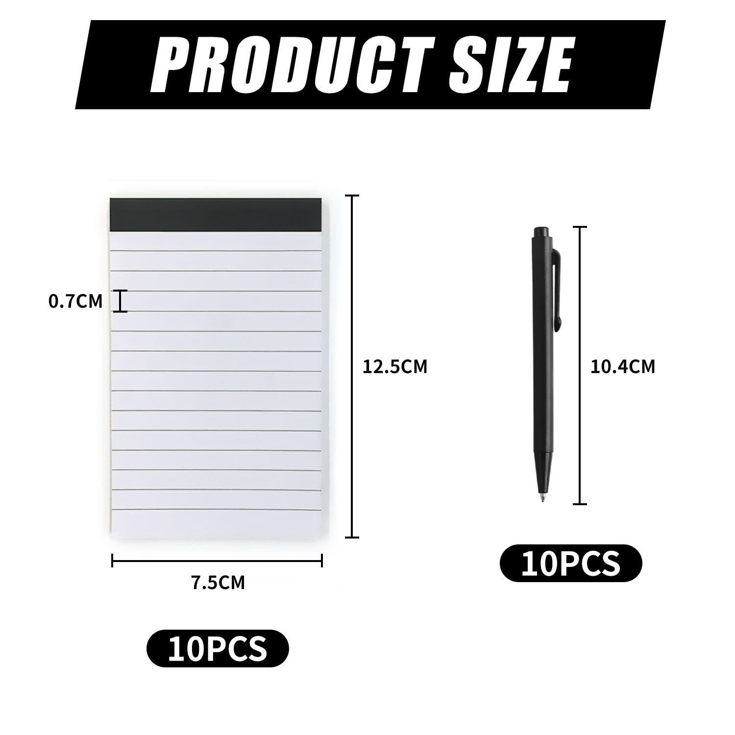 10 Pieces of Notepads and 10 Pieces of Ballpoint Pens, Mini Notebooks, Lined Notepads, Portable Notepads - Image 2