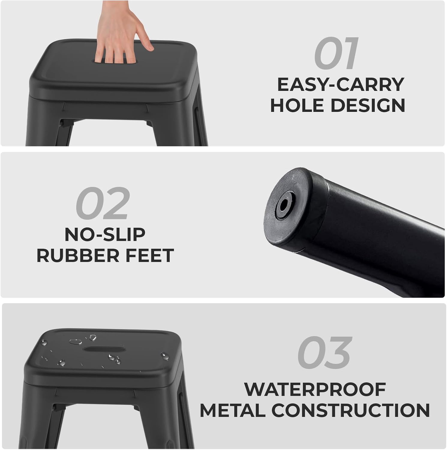Rivibuio 18 Inch Industrial Metal Bar Stools – Stackable Counter Stools Set of 2, Indoor & Outdoor Kitchen, Bar, Cafe, Restaurant Seating (Matte Black)