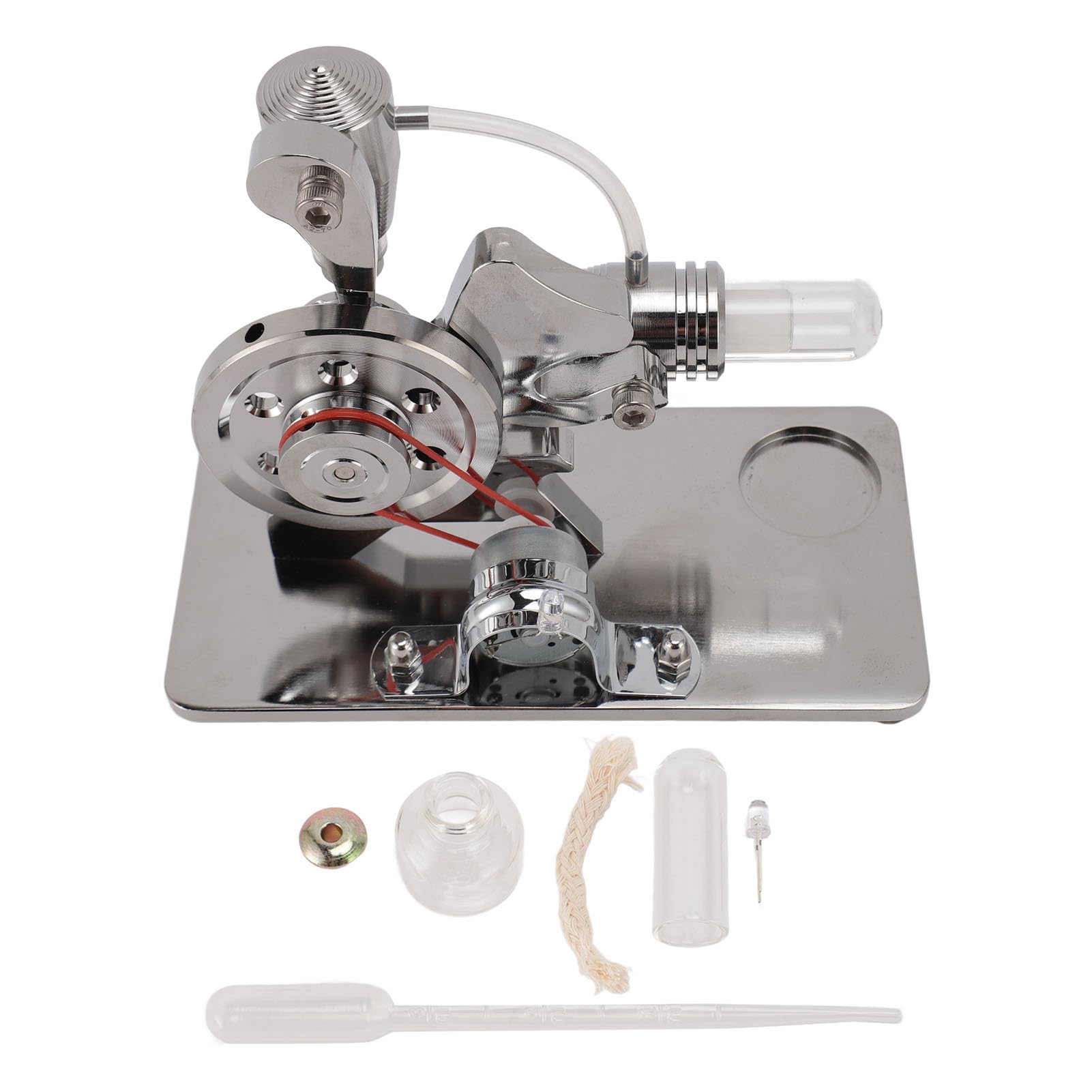 AMONIDA Juguete Modelo de Motor Stirling con Generador de Electricidad Educativo LED Colorido para Niños y Adultos Uso Doméstico Aleación de Aluminio (Silver)