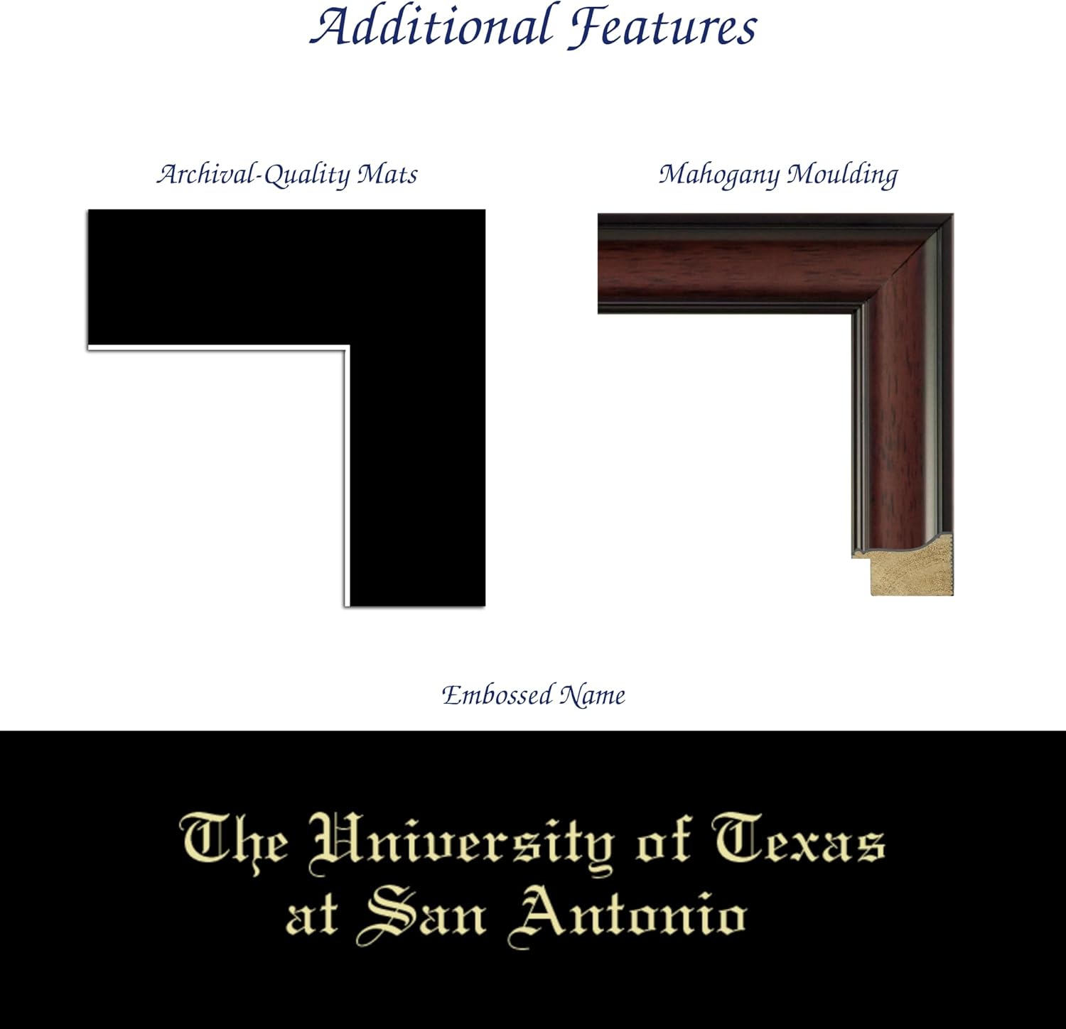 Church Hill Classics - The University of Texas San Antonio 14" w x 11" h Diploma Frame - Fits a bachelor's, master's and phd - Gold Embossed Diploma Frame - Mahogany Moulding with Black Matting