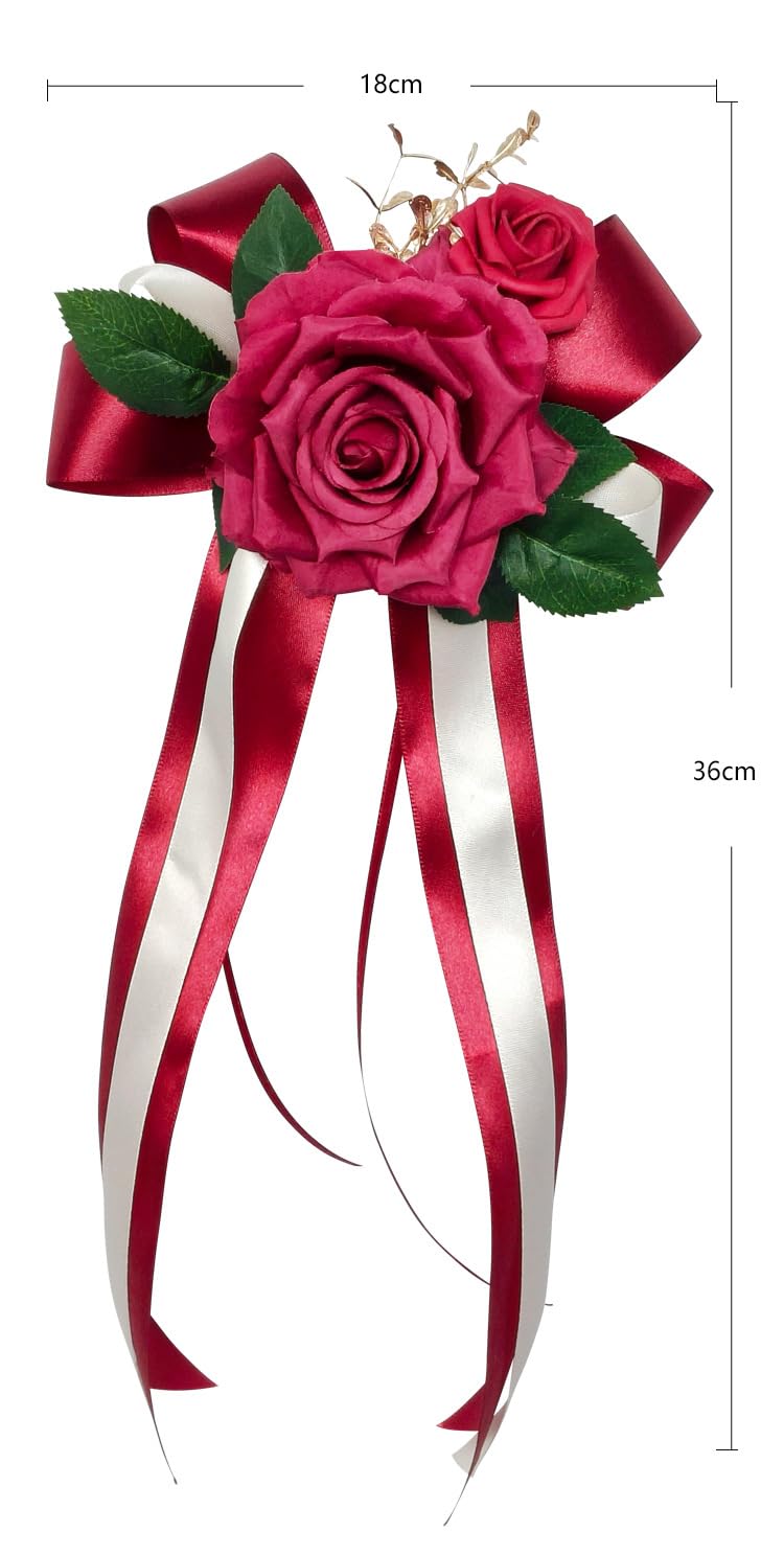 Hochzeitsauto Dekoration Künstliche Blumen Hochzeit Auto Rückspiegel Türgriff Schleifen Bnad Hochzeitschleifen Autoschleifen Autoschmuck mit Saugnäpfen Burgunderrot 12 Stück