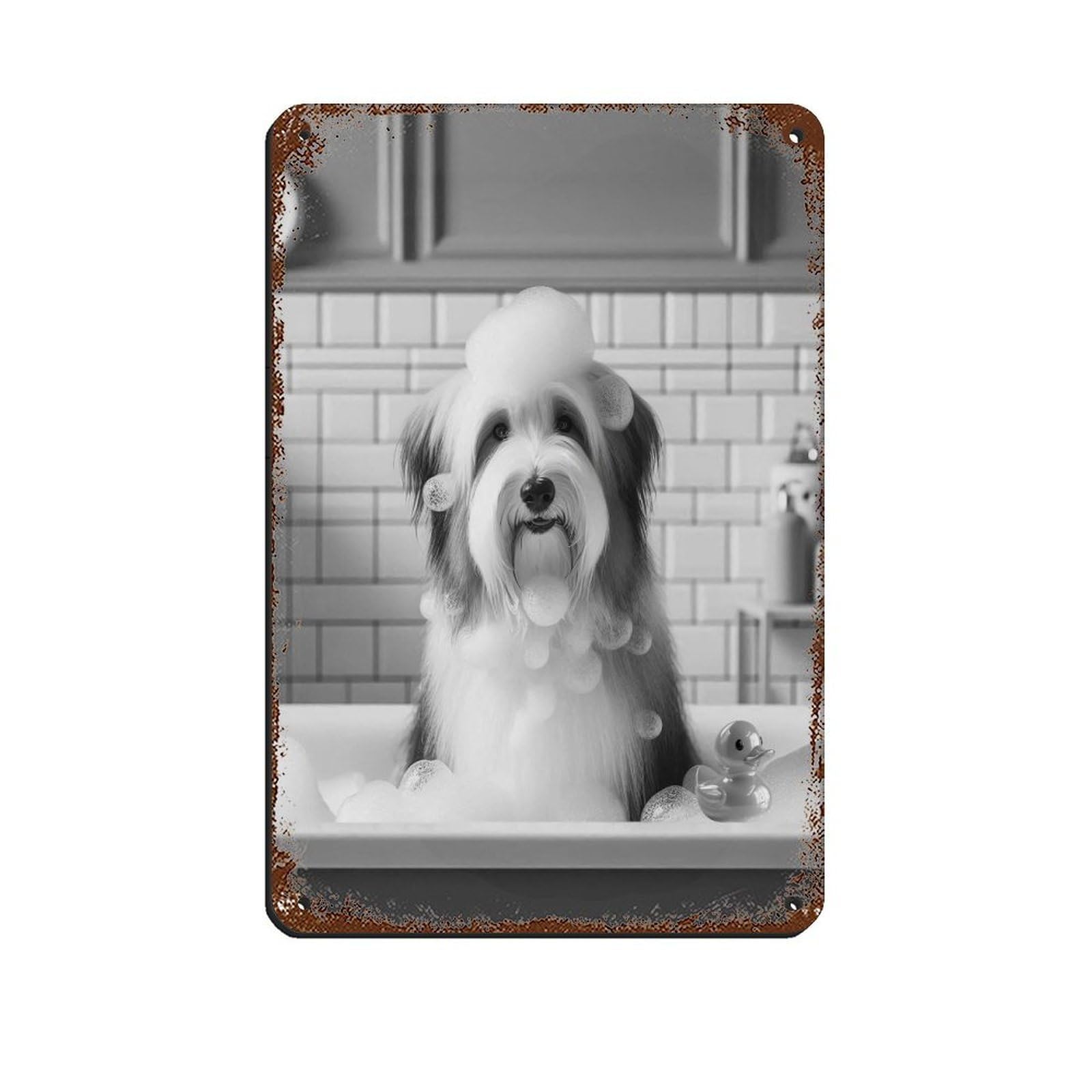 Lxwnze 20L X 30W Cm Bearded Collie,Funny Bathroom Decor Tin Sign Vintage Metal Pub Club Cafe Bar Home Wall Art Decoration Poster Retro 8X12inch(20X30cm)