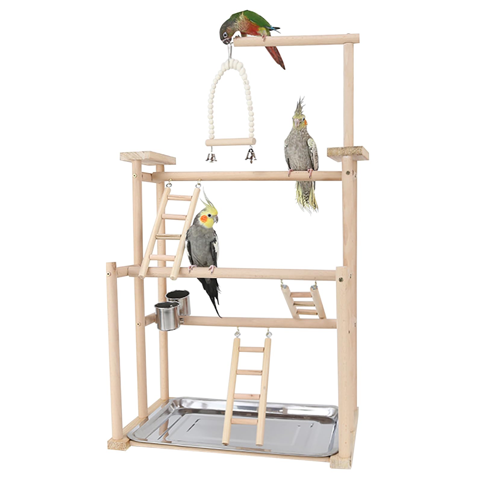 RoseFlower Wooden Bird Playground Parrot Playstand, Perches Stand for Conure Parakeets, Budgie, Cockatiels, Lovebirds