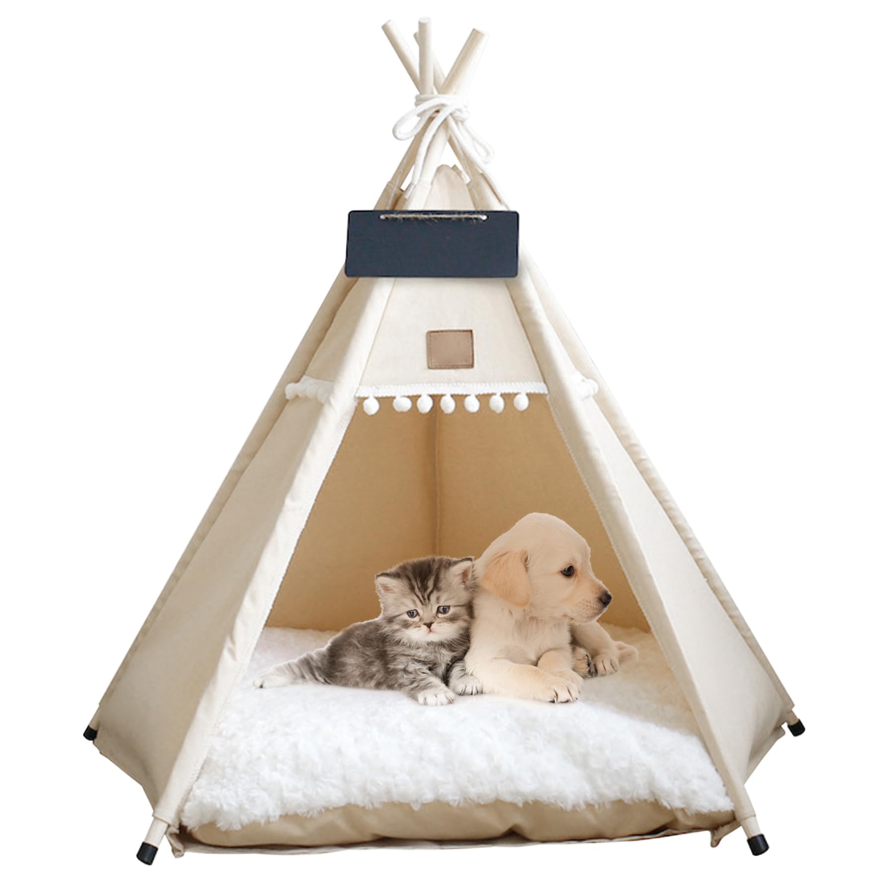 Tipi pour Chien et Chat Tentes de tipi Portables pour Animaux de Compagnie avec Coussin et Petit Tableau 28 Pouces Haut Niche d'intérieur Lavable pour Chiot Lit Doux pour Animaux Moins